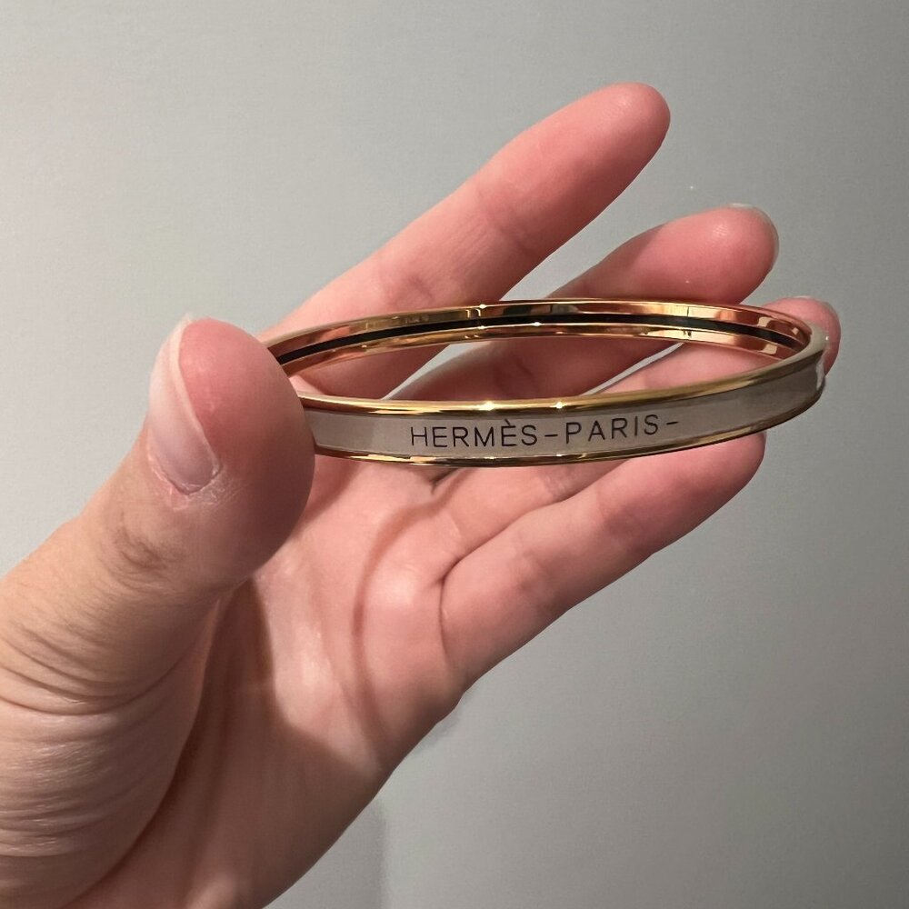 Hermes Thin Uni Bangle Bracelet Le Plaque Or Rose, New in Box